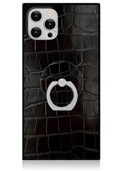 Black Crocodile Faux Leather Phone Ring