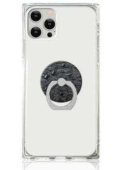 Black Ostrich Faux Leather Adhesive Phone Ring Stand