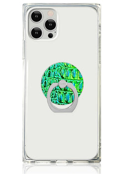 Green Iridescent Crocodile Faux Leather Adhesive Phone Ring Stand