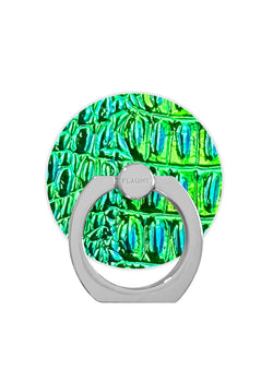 Green Iridescent Crocodile Faux Leather Adhesive Phone Ring Stand
