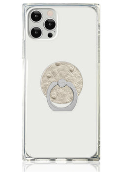 Ivory Ostrich Faux Leather Adhesive Phone Ring Stand