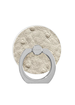 Ivory Ostrich Faux Leather Adhesive Phone Ring Stand