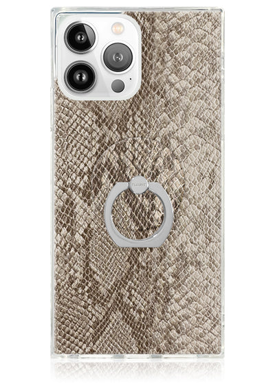 Nude Python Faux Leather Adhesive Phone Ring Stand