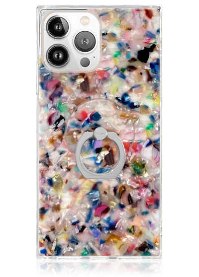 Rainbow Confetti Tortoise Shell Adhesive Phone Ring Stand