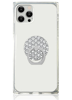 Silver Metallic Snakeskin Faux Leather Adhesive Phone Ring Stand