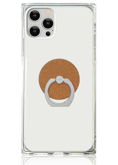 Tan Suede Faux Leather Adhesive Phone Ring Stand