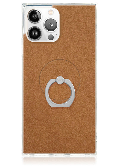 Tan Suede Faux Leather Adhesive Phone Ring Stand