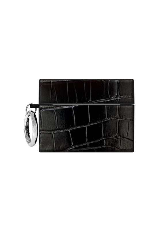 Black Crocodile Faux Leather SQUARE AirPods Case | FLAUNT