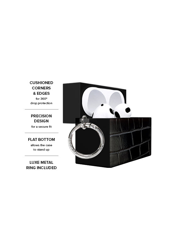 Black Crocodile Faux Leather SQUARE AirPods Case | FLAUNT