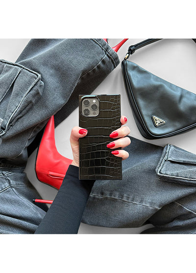 SQUARE® Black Crocodile Faux Leather Galaxy Case