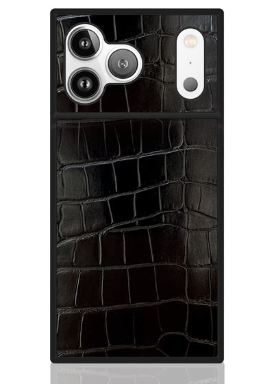 Black Crocodile Square iPhone Case #iPhone 17 Pro + MagSafe