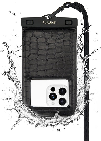 Black Crocodile Faux Leather Waterproof Phone Pouch