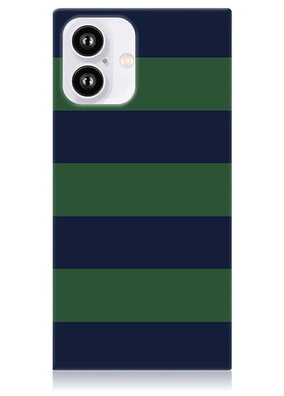 Navy & Green Rugby Stripe SQUARE iPhone Case #iPhone 16 Plus