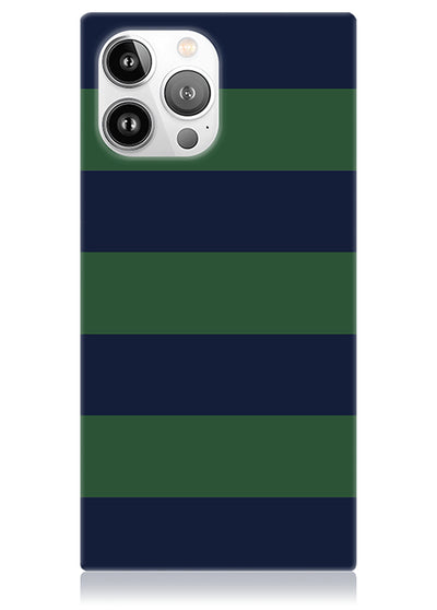 Navy & Green Rugby Stripe SQUARE iPhone Case #iPhone 13 Pro