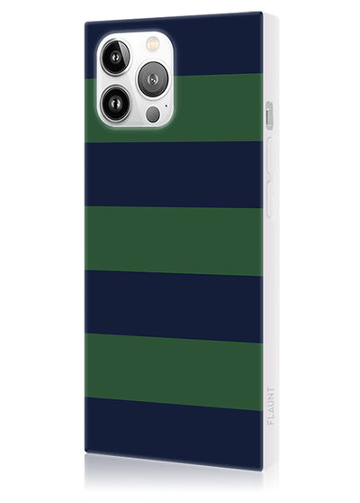 Navy & Green Rugby Stripe SQUARE iPhone Case #iPhone 14 Pro Max