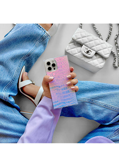 SQUARE® Iridescent Crocodile Faux Leather iPhone Case