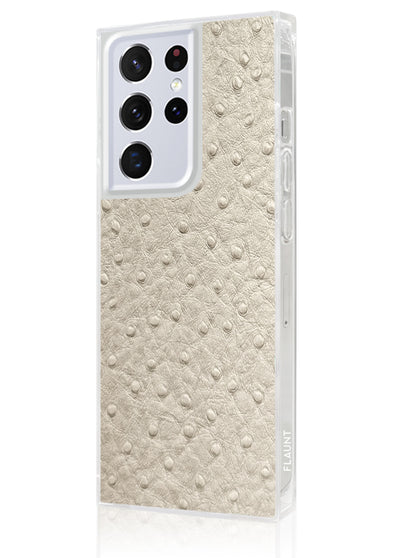 Ivory Ostrich Faux Leather Square Galaxy Case #Galaxy S22 Ultra