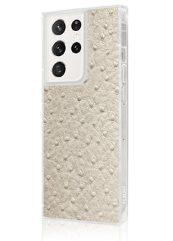 Ivory Ostrich Faux Leather Square Galaxy Case #Galaxy S23 Ultra