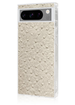 Ivory Ostrich Faux Leather Square Pixel Case #Pixel 8 Pro