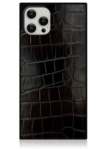 SQUARE® Black Crocodile Faux Leather iPhone Case
