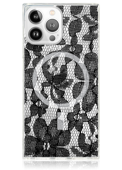 Black Lace Square iPhone Case #iPhone 13 Pro + MagSafe