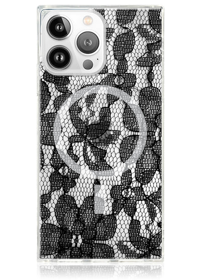 Black Lace Square iPhone Case #iPhone 14 Pro + MagSafe