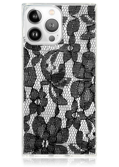 Black Lace Square iPhone Case #iPhone 15 Pro