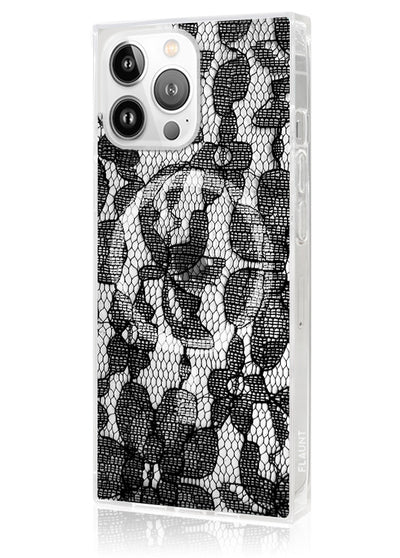 Black Lace Square iPhone Case #iPhone 15 Pro + MagSafe