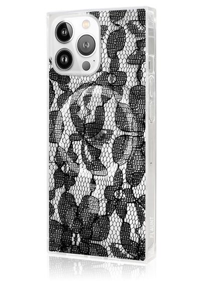 Black Lace Square iPhone Case #iPhone 15 Pro Max + MagSafe