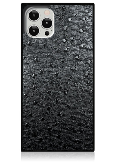 Black Ostrich Faux Leather Square iPhone Case #iPhone 12 / iPhone 12 Pro