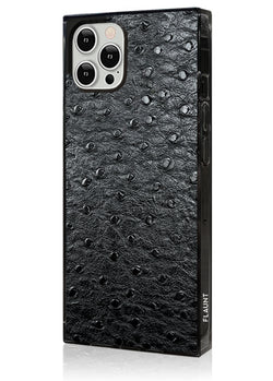 Black Ostrich Faux Leather Square iPhone Case #iPhone 12 Pro Max