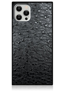 Black Ostrich Faux Leather Square iPhone Case #iPhone 12 Pro Max