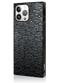 Black Ostrich Faux Leather Square iPhone Case #iPhone 13 Pro + MagSafe