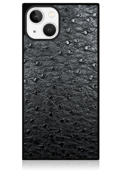 Black Ostrich Faux Leather Square iPhone Case #iPhone 15