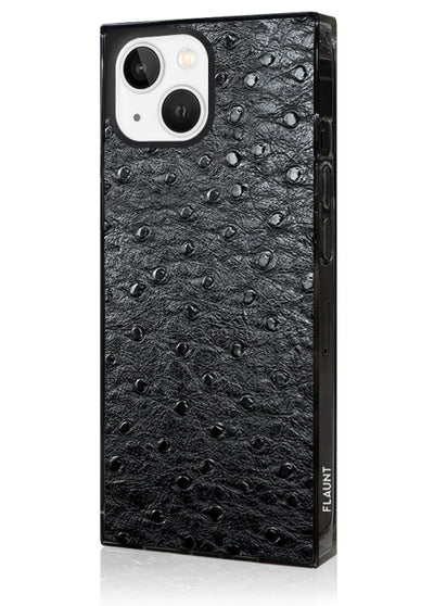 Black Ostrich Faux Leather Square iPhone Case #iPhone 15 Plus