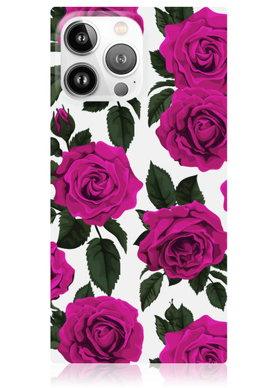 Fuchsia Rose Print Square iPhone Case #iPhone 15 Pro Max