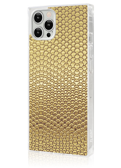 Gold Metallic Snakeskin Faux Leather Square iPhone Case #iPhone 12 Pro Max