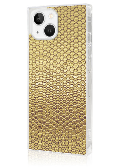 Gold Metallic Snakeskin Faux Leather Square iPhone Case #iPhone 15