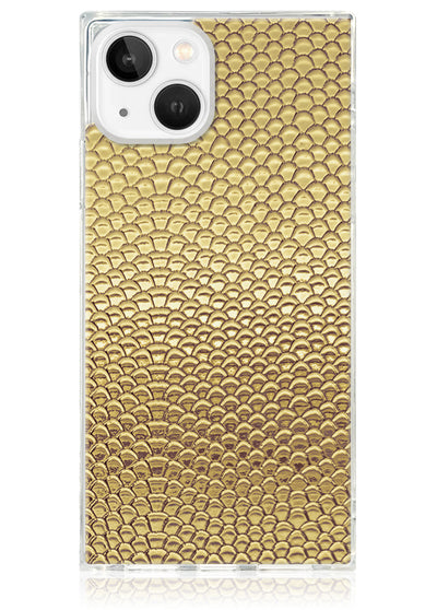 Gold Metallic Snakeskin Faux Leather Square iPhone Case #iPhone 15 Plus