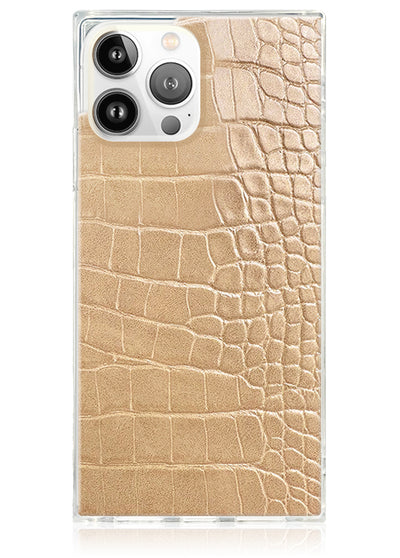 Tan Crocodile Square iPhone Case #iPhone 13 Pro Max + MagSafe