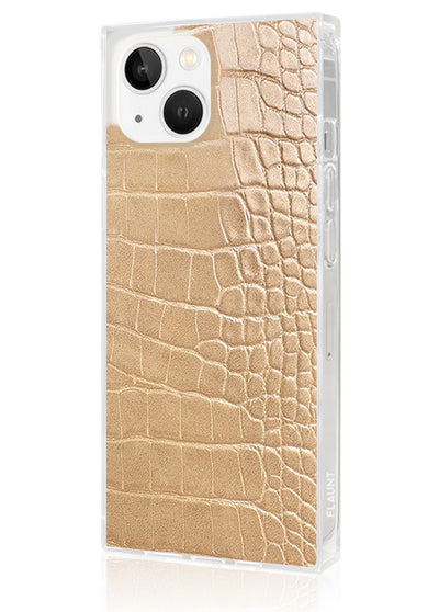 Tan Crocodile Square iPhone Case #iPhone 14 Plus + MagSafe