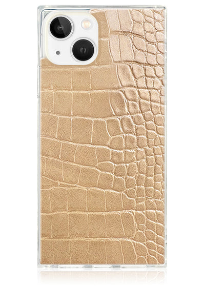 Tan Crocodile Square iPhone Case #iPhone 14 Plus + MagSafe
