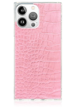 Pink Crocodile Square iPhone Case #iPhone 15 Pro Max + MagSafe