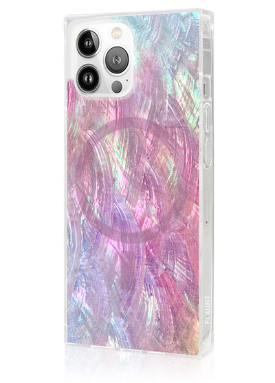 Pink Mother of Pearl Square iPhone Case #iPhone 13 Pro + MagSafe