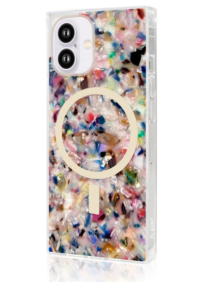 Rainbow Confetti Tortoise SQUARE Phone Case #iPhone 16 + MagSafe