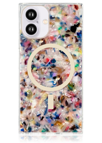 Rainbow Confetti Tortoise SQUARE Phone Case #iPhone 16 + MagSafe