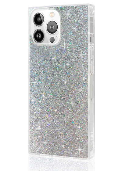 Silver Glitter Square iPhone Case #iPhone 15 Pro