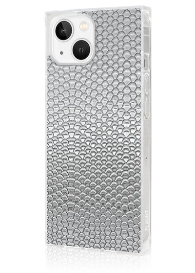 Silver Metallic Snakeskin Faux Leather Square iPhone Case #iPhone 13
