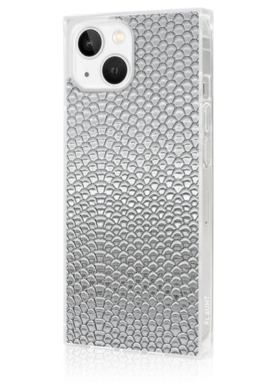 Silver Metallic Snakeskin Faux Leather Square iPhone Case #iPhone 14