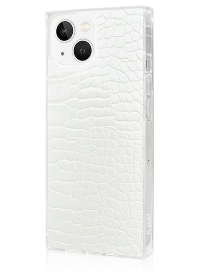 White Crocodile Square iPhone Case #iPhone 14 + MagSafe